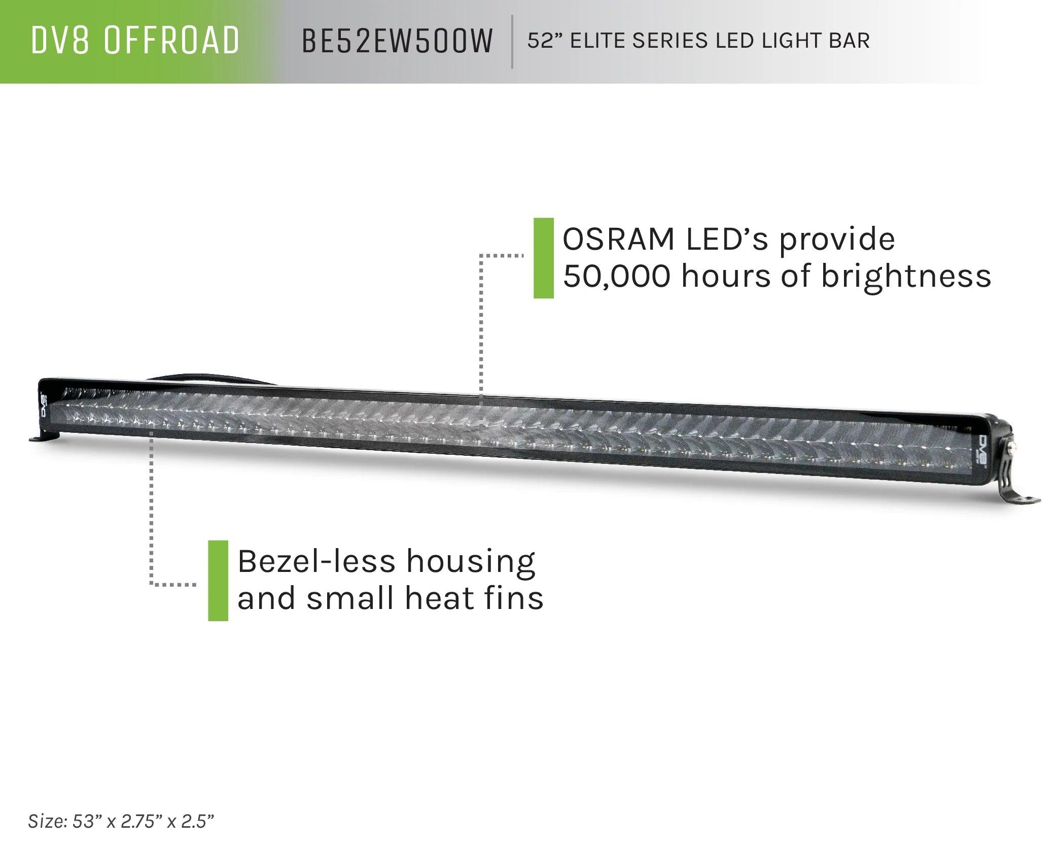 Ford Bronco 52-Inch Elite 42,000 Lumens LED Light Bar Mount and Light Bar | DV8 Offroad